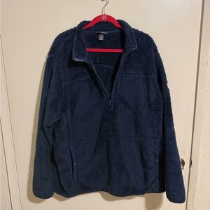 Eddie Bauer Navy Plush Fleece Pullover with Red Trim